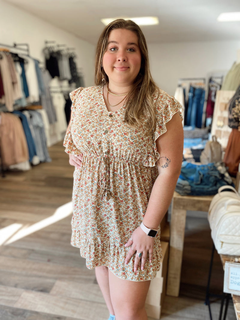 Kynlee Button Front Dress-Cream
