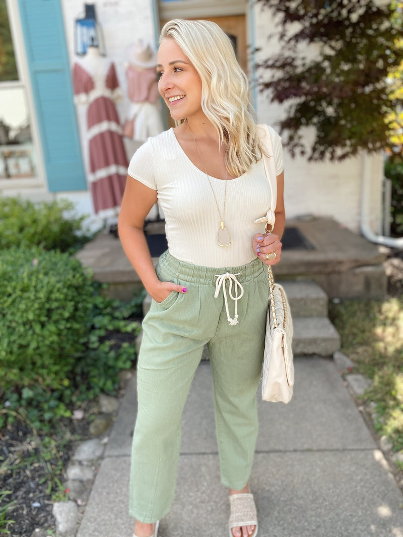 Wren Relaxed Denim Pants-Olive
