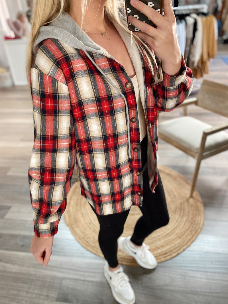 Cutie Plaid Jacket- Red