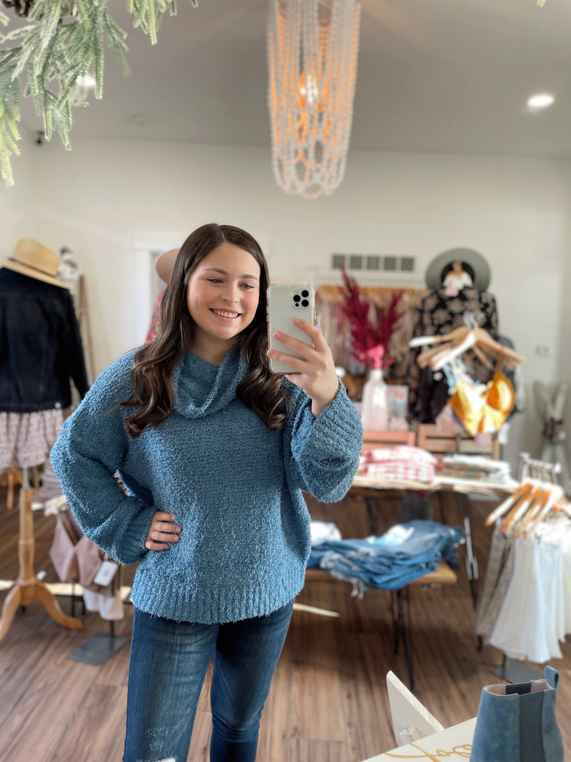 Loretta Cowl Neck Knit Sweater-Blue