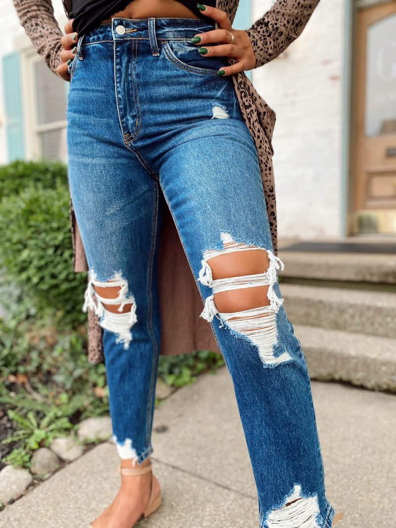 Krissy High Waisted Distressed Mom Jean