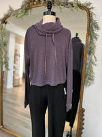 Halston Boxy Cropped Pullover- Purple