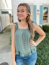 Taya Ruffle Trim Tank-Pistachio