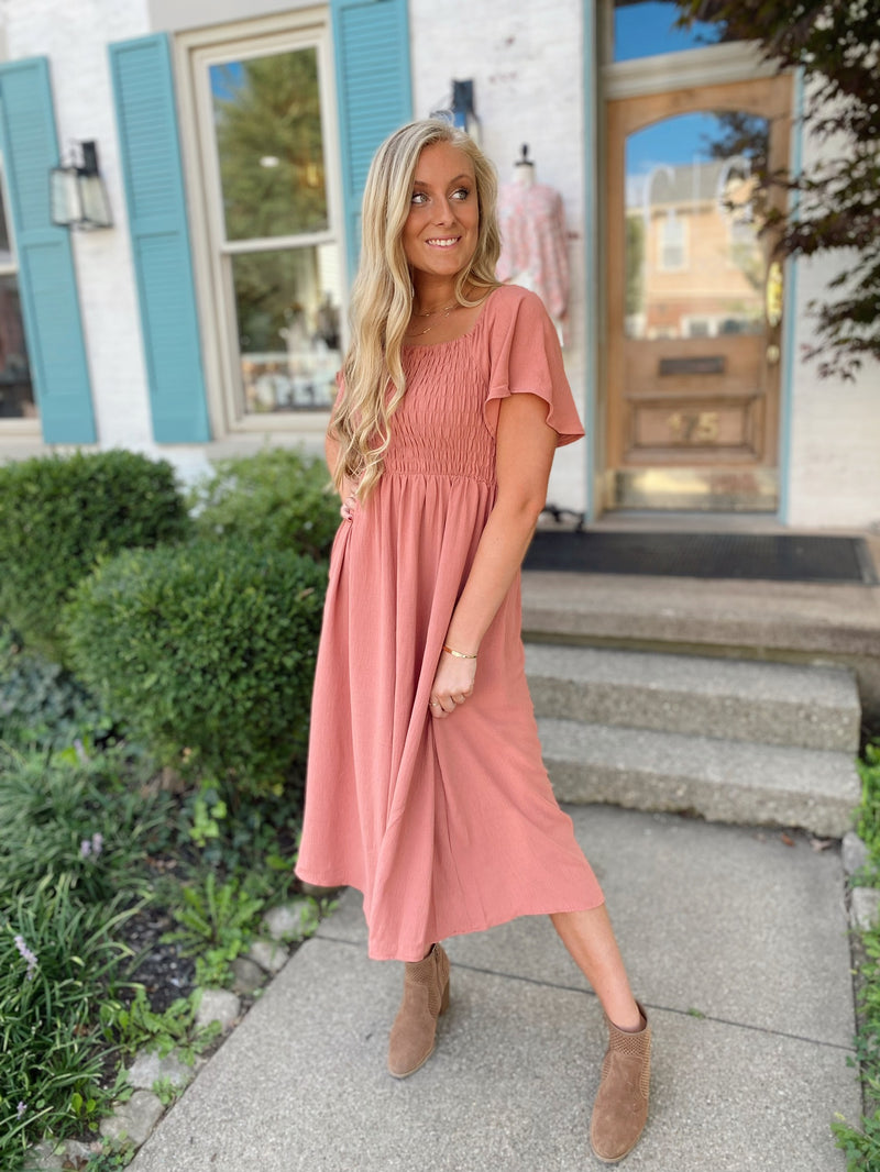 Inessa Smocked Midi Dress-Ginger