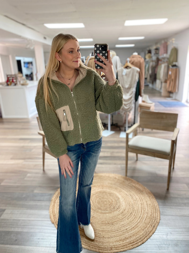 Lets Get Away Corduroy Pocket Teddy Bear Jacket