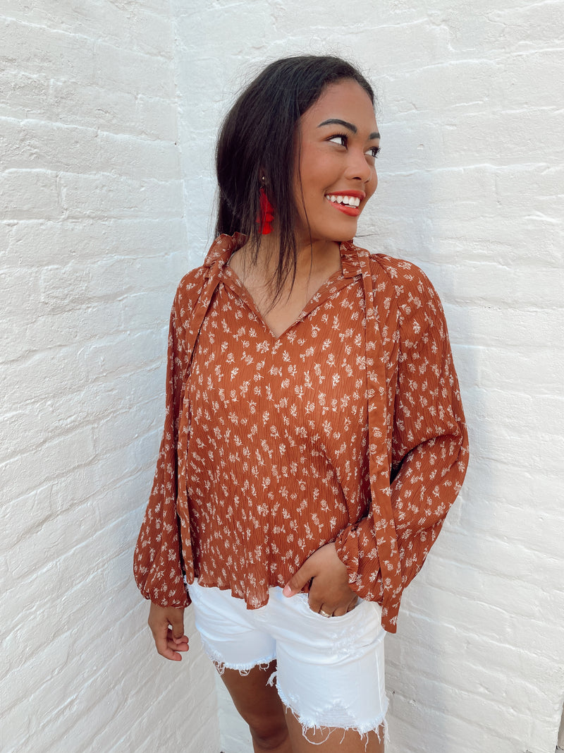 Lily Floral Print Self Tie Neck Blouse
