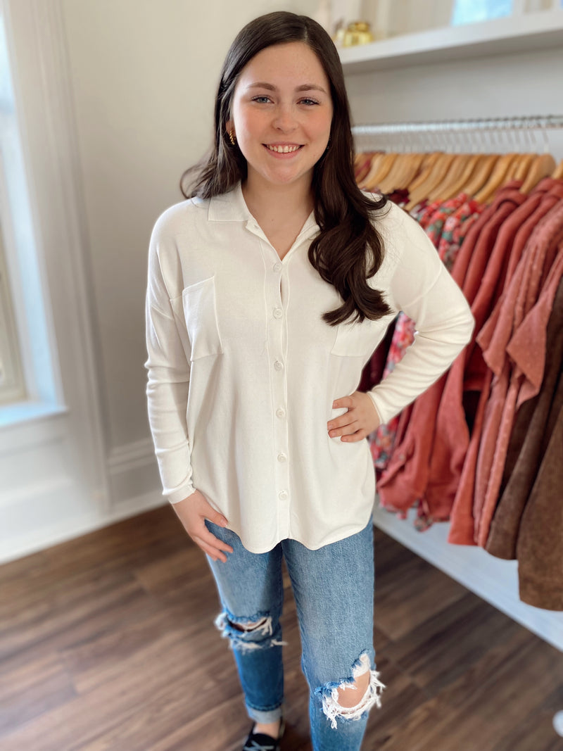 Feels Like Sunshine Button Up Top-Ivory