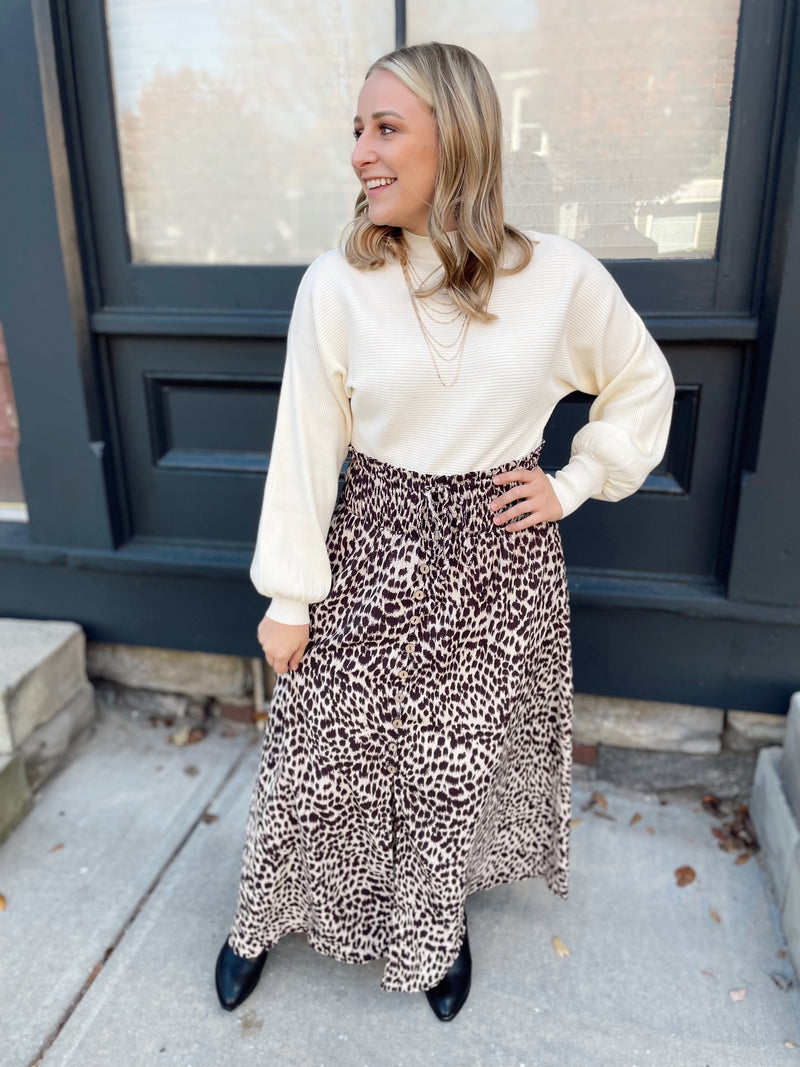 Audra Animal Print Smocked Skirt-Champagne