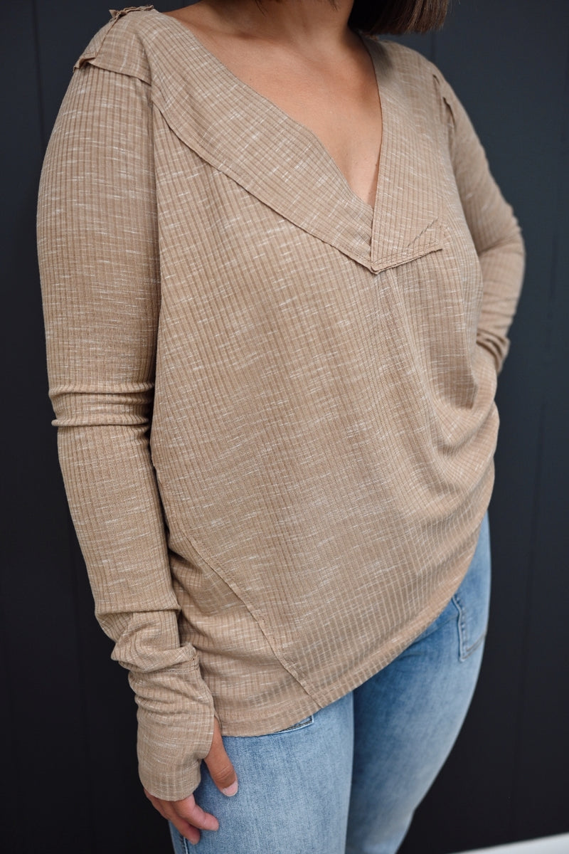 Shae V-Neck Ribbed Top-Clay