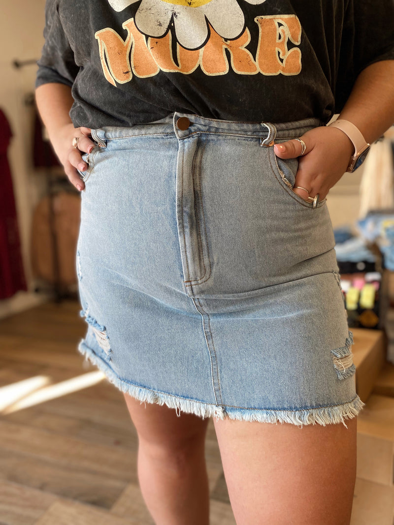 June Distressed Denim Skirt