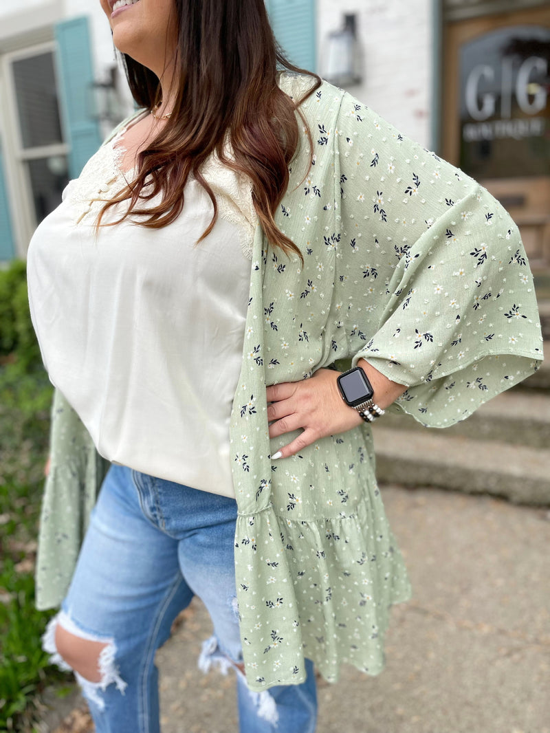 Pretty Lady Floral Cardigan-Sage