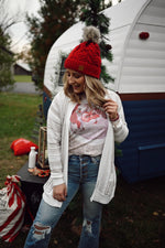Red Cable Knit Pom Hat