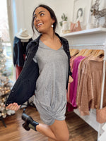 Odette Slub Dress-Charcoal