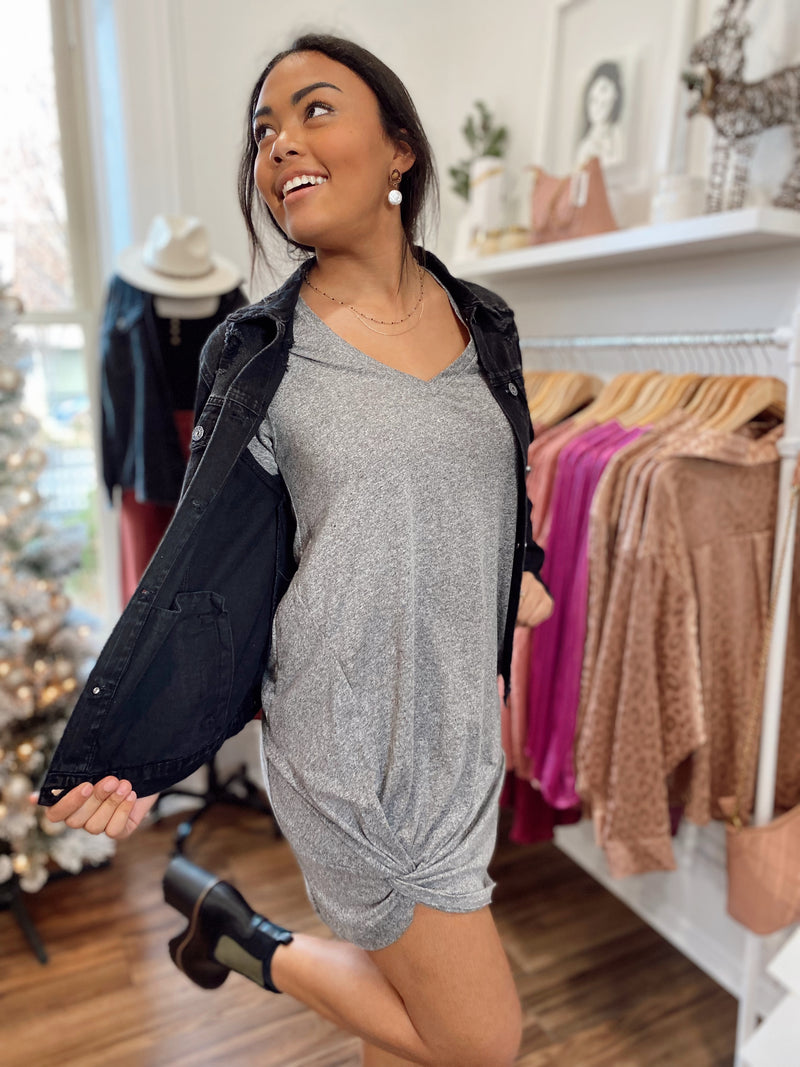 Odette Slub Dress-Charcoal
