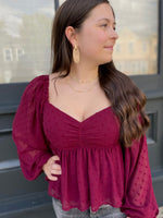 Posh Polka Dot Texture Top-Wine