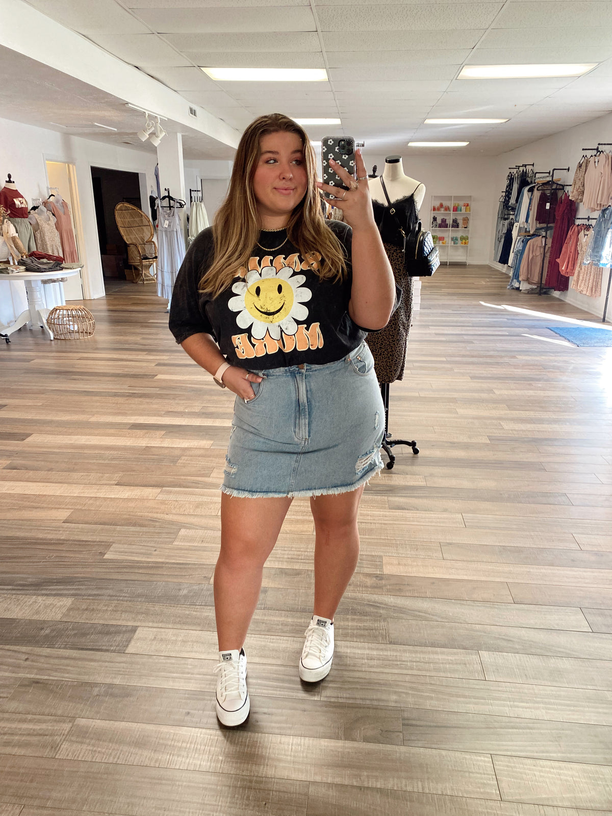 June Distressed Denim Skirt