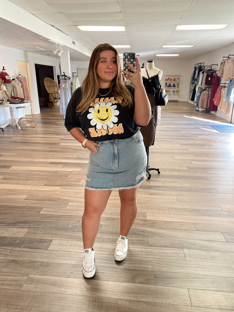 June Distressed Denim Skirt