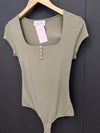 Keily Ribbed Bodysuit-Olive