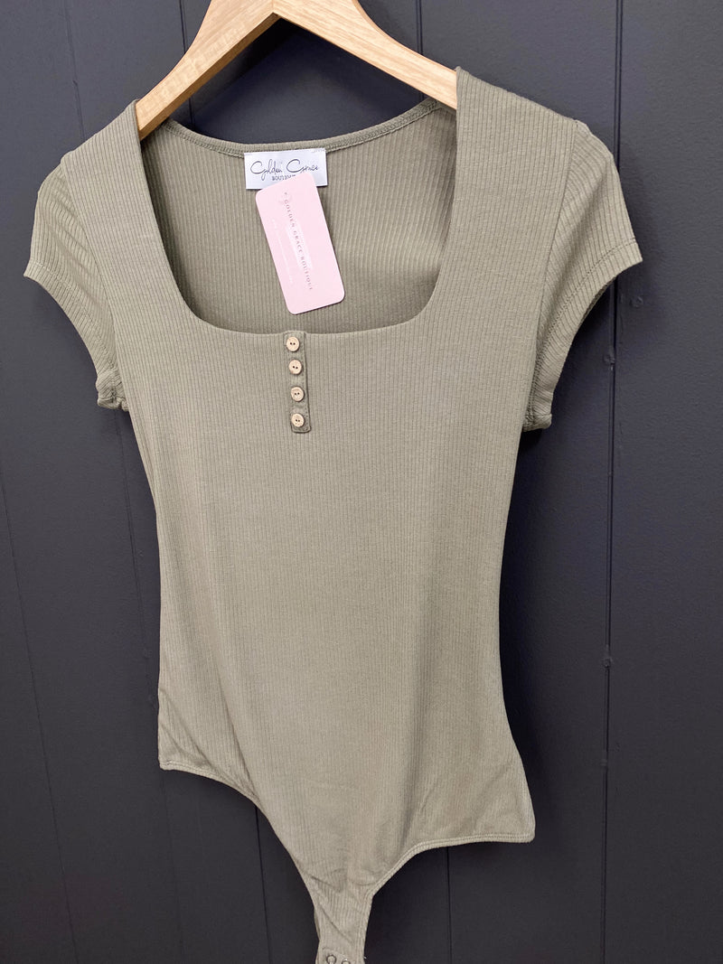 Keily Ribbed Bodysuit-Olive