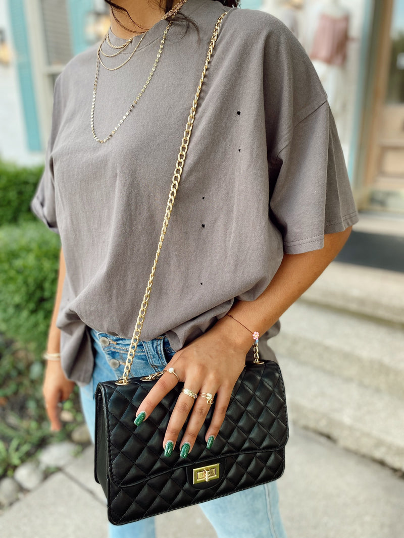 Dallas Distressed Oversized Top-Charcaol