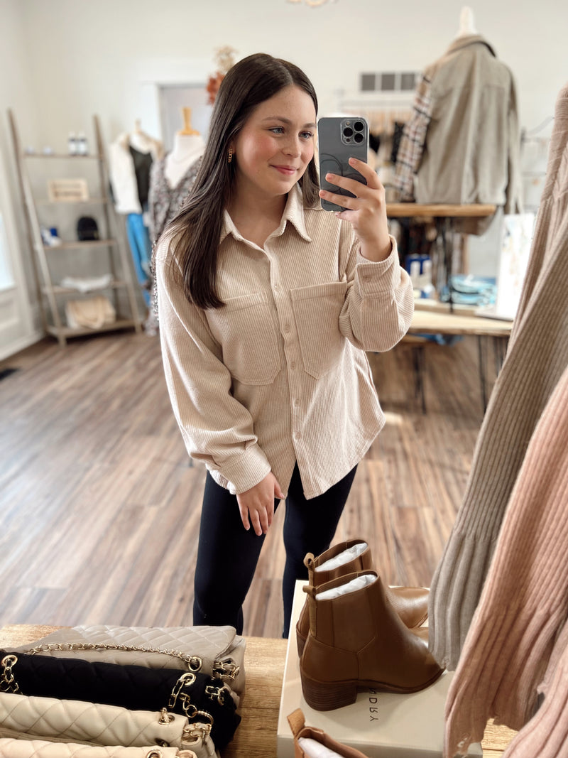 Easy to Wear Button Down Shacket-Beige