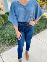 Harper Textured Top-Dusty Blue