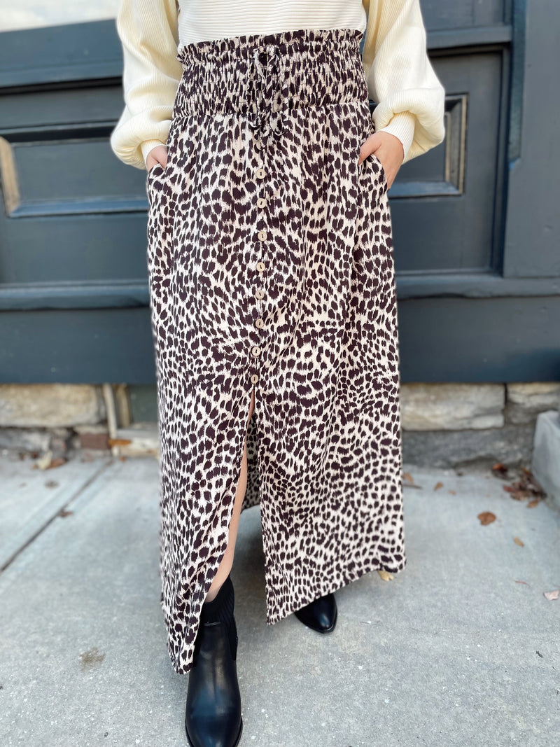 Audra Animal Print Smocked Skirt-Champagne
