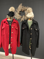 Rae Teddy Bear Shacket- Holiday Burgundy Red