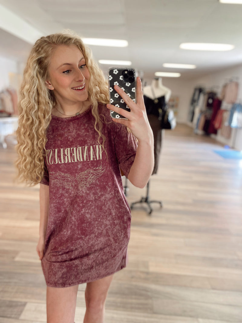 Wanderlust Vintage Graphic T-Shirt Mini Dress