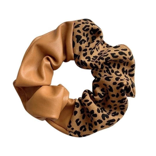Leopard Leather Scrunchie- Tan