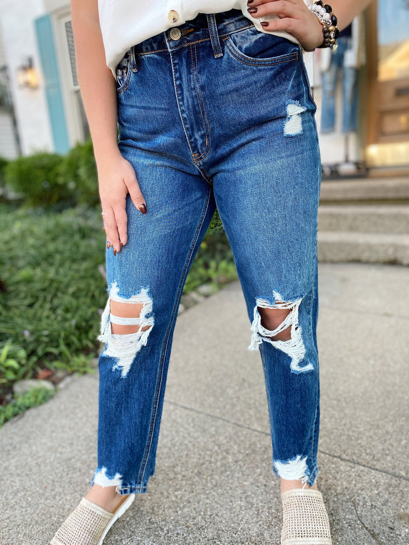 Krissy High Waisted Distressed Mom Jean