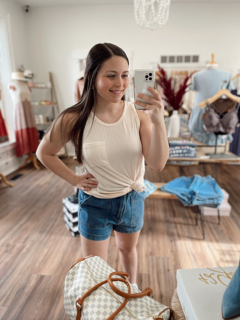 Reanna Rib Textured Tank Top-Taupe