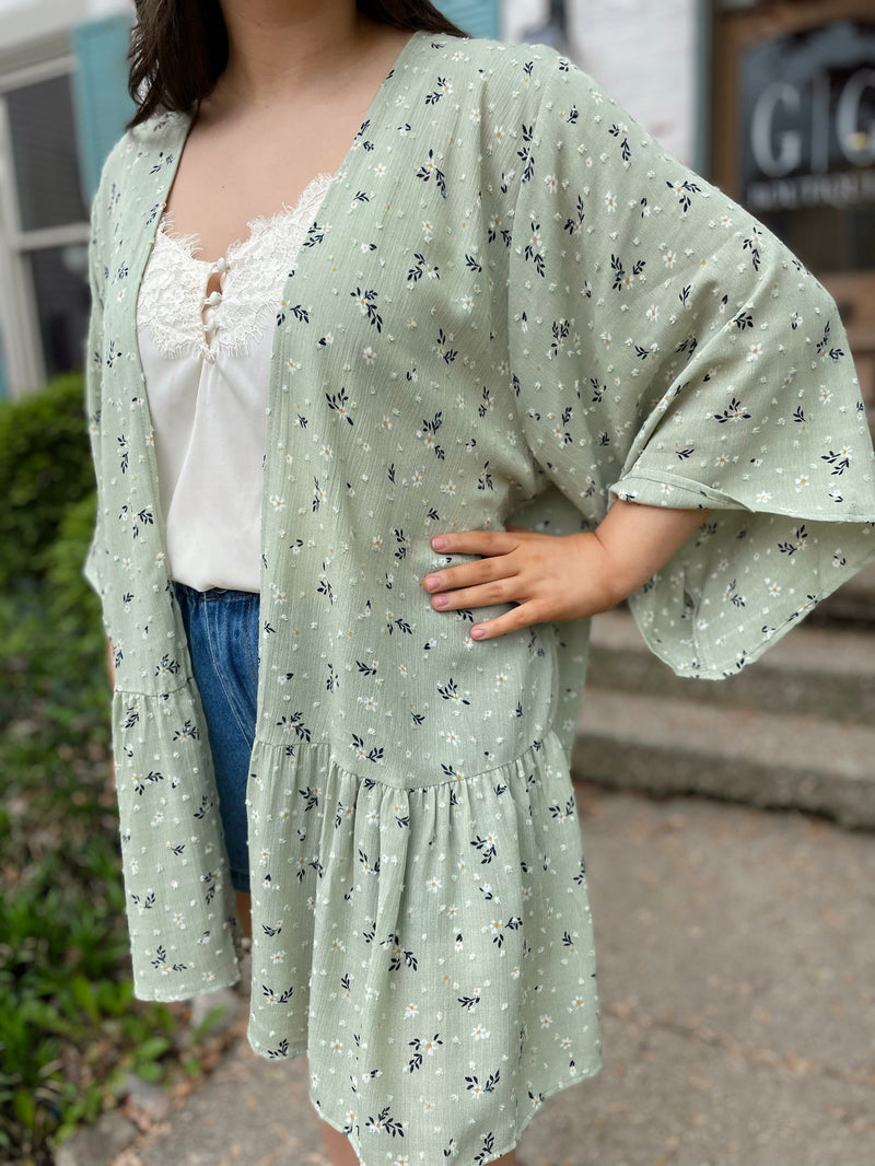 Pretty Lady Floral Cardigan-Sage