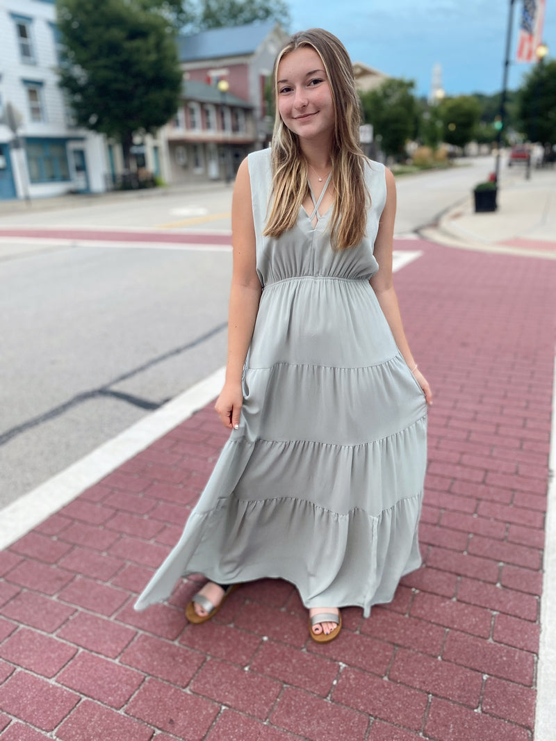 Luz Tiered Maxi Dress-Mint
