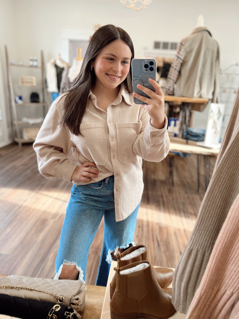 Easy to Wear Button Down Shacket-Beige