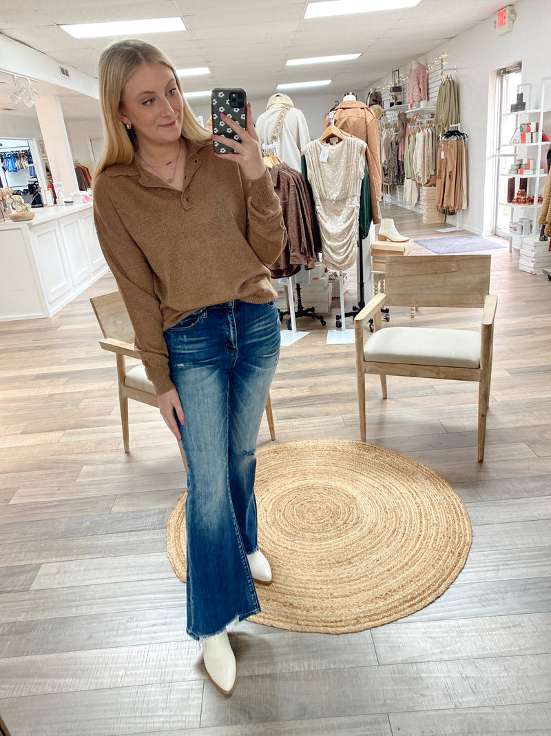 Wherever You Go Collared Sweater-Chestnut