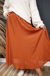 Leelyn Pleated Chiffon Midi Skirt-Brick