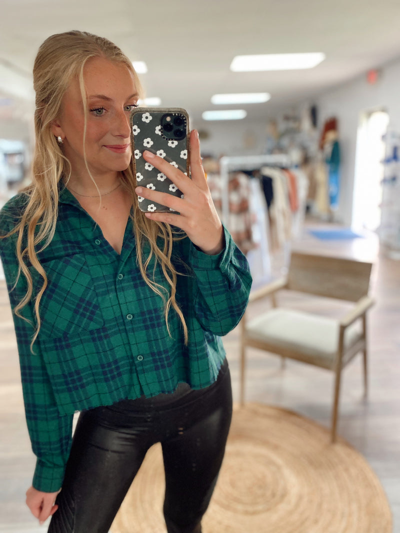 Cute In Plaid Cropped Flannel Top