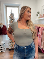 Keily Ribbed Bodysuit-Olive