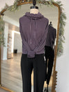 Halston Boxy Cropped Pullover- Purple