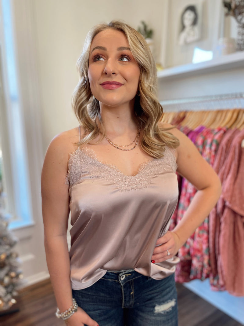 Victoria Satin Lace Tank