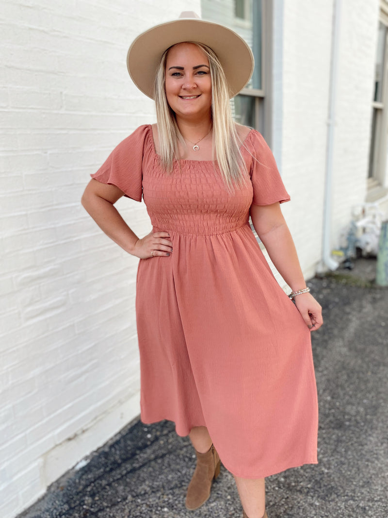 Inessa Smocked Midi Dress-Ginger