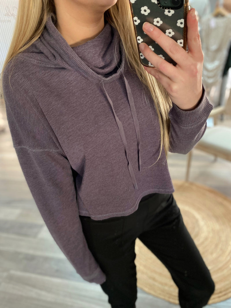 Halston Boxy Cropped Pullover- Purple