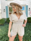 Steph Drop Shoulder Printed Romper-Taupe