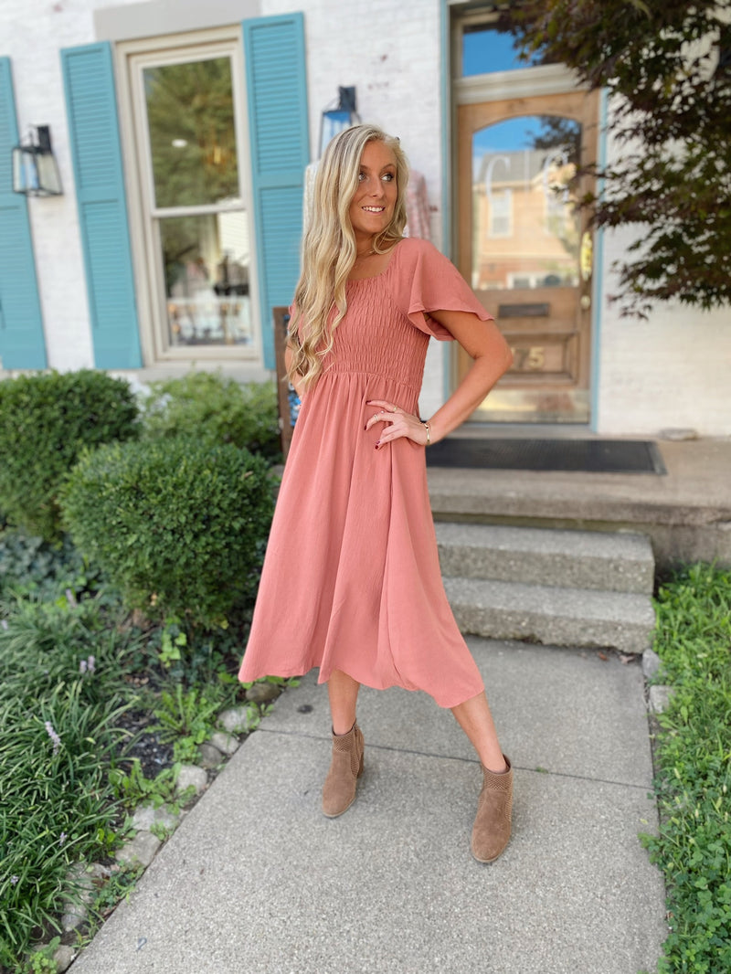 Inessa Smocked Midi Dress-Ginger