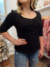 Jessica Ribbed Button Down Top-Black