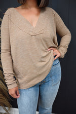 Shae V-Neck Ribbed Top-Clay