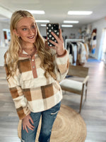 Get Cozy Plaid Pullover- Tan/Brown