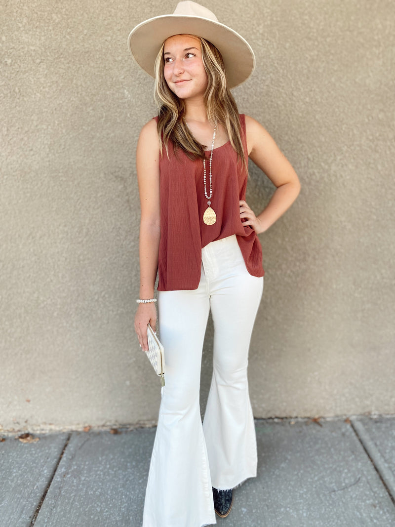 Kaiya Textured Sleeveless Top-Sienna