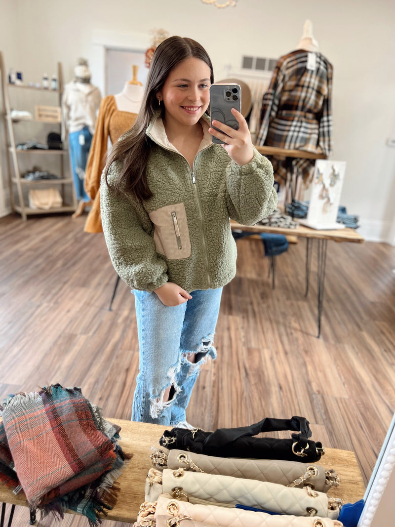 Lets Get Away Corduroy Pocket Teddy Bear Jacket